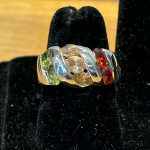 Vintage sterling silver with Peridot, garnet, citrine cocktail ring 7.9gtw sz 6